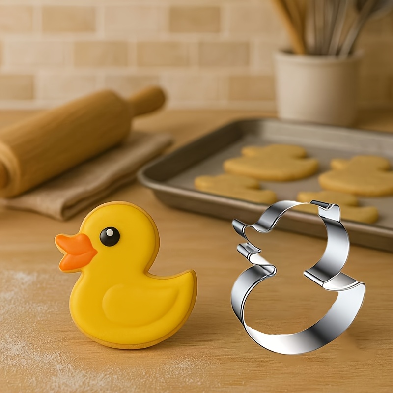 TEMU 1pc Duck-shaped High-quality Stainless Steel Cookie Cutter, Creative Breakfast Duck Shape, Suitable For Animal-themed Birthday Party Creative