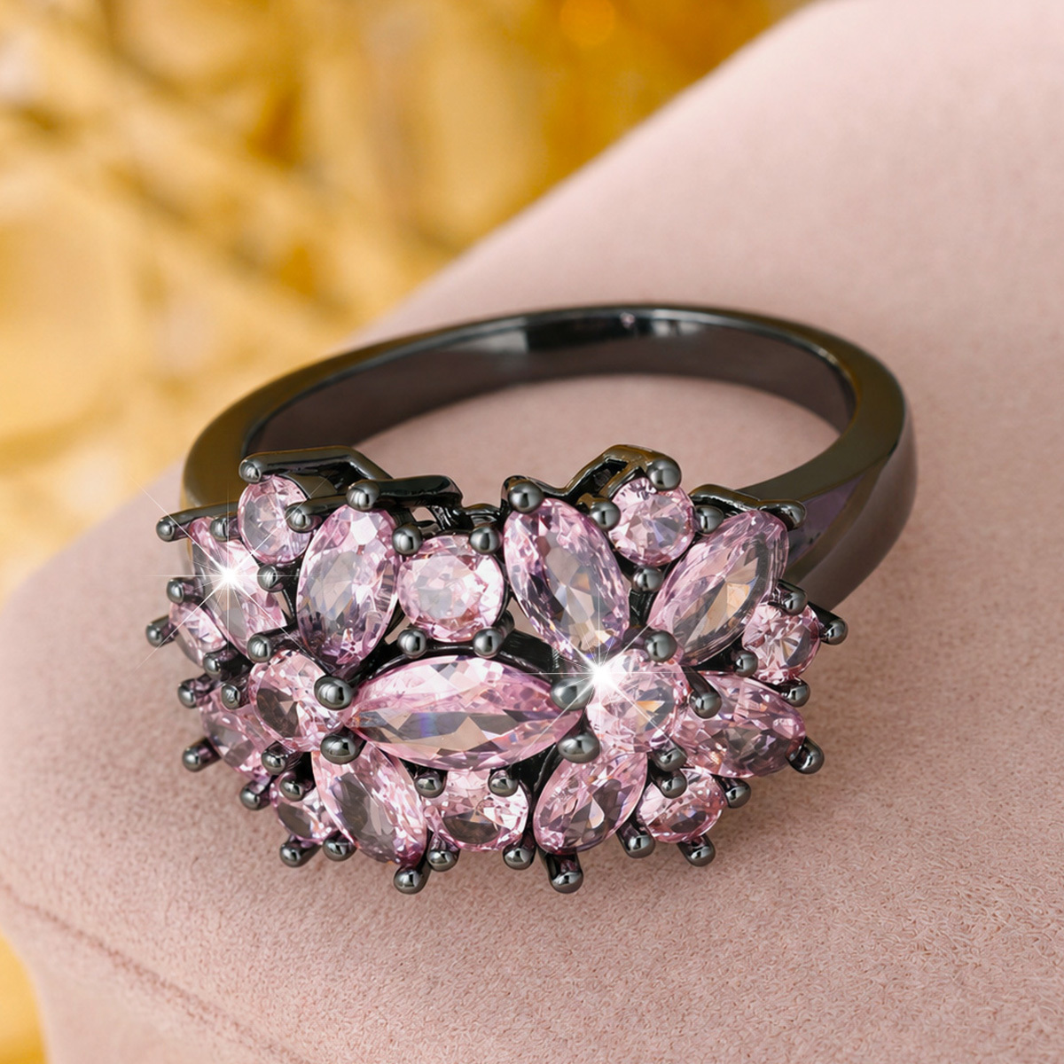Clustered Pink Synthetic Zirconia Bouquet Design Ring