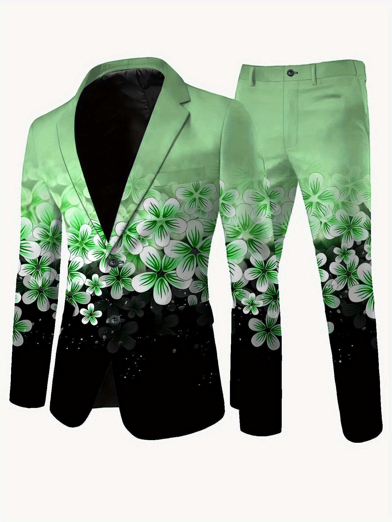 Traje de hombre elegante y casual sin planchar y pantalones con  estampado floral ceñido largas, cuello de con bolsill