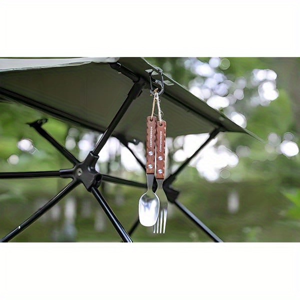   stainless steel camping fork and spoon combo 2- pack metal sporks set of 2 with solid wood handle salad forks spork camping utensil for hiking backpacking, camping accessories and equipment, camping gear, camping dinnerware set, camping kit, camping accessories, backpacking essentials, hiking utensils, portable cutlery,  ,   steel, rustresistant material, spork set Product details 5