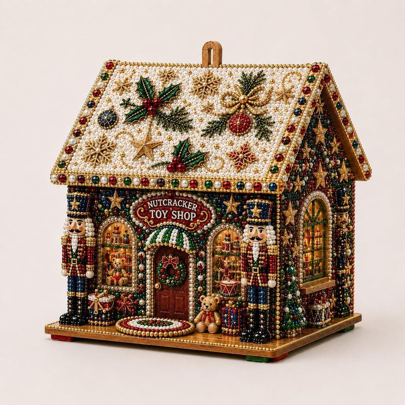 TEMU Diy 3d Christmas Wooden House Pearl Diamond Painting Kit, Multiple Holiday-themed Rhinestone Mosaic Craft Sets, Suitable For Adult Beginners,