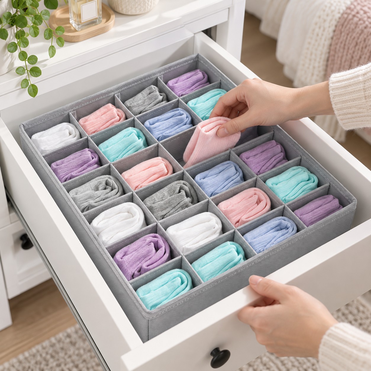 TEMU Étagère de rangement de penderie en tissu à 24 compartiments avec installation - Boîte de rangement pliable pour chaussettes, sous-vêtements,