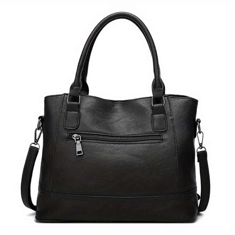 Image of Women's Retro Soft Handbag With Adjustable Crossbody/shoulder Strap - Elegant Black Long Handle Purse For Work, Travel, Dating & Shopping - Versatile Bag