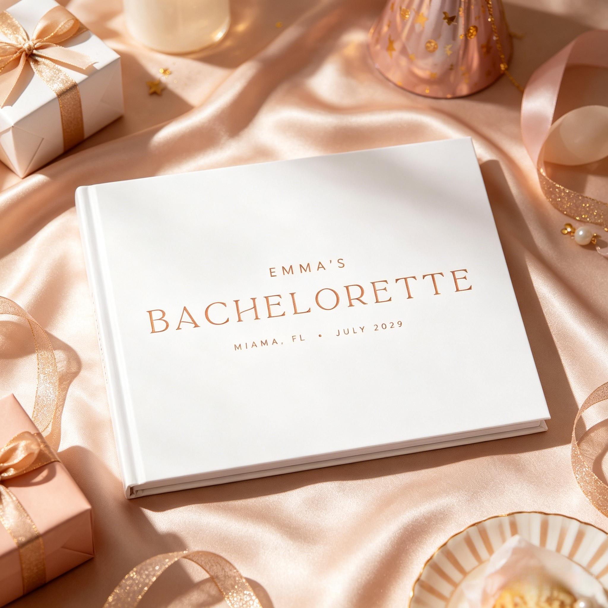 TEMU Customize 1pc Bachelor Party Guest Book | Elegant White Guest Signature Book, High-quality White Blank Inner Pages, Golden Text | Modern Wedding