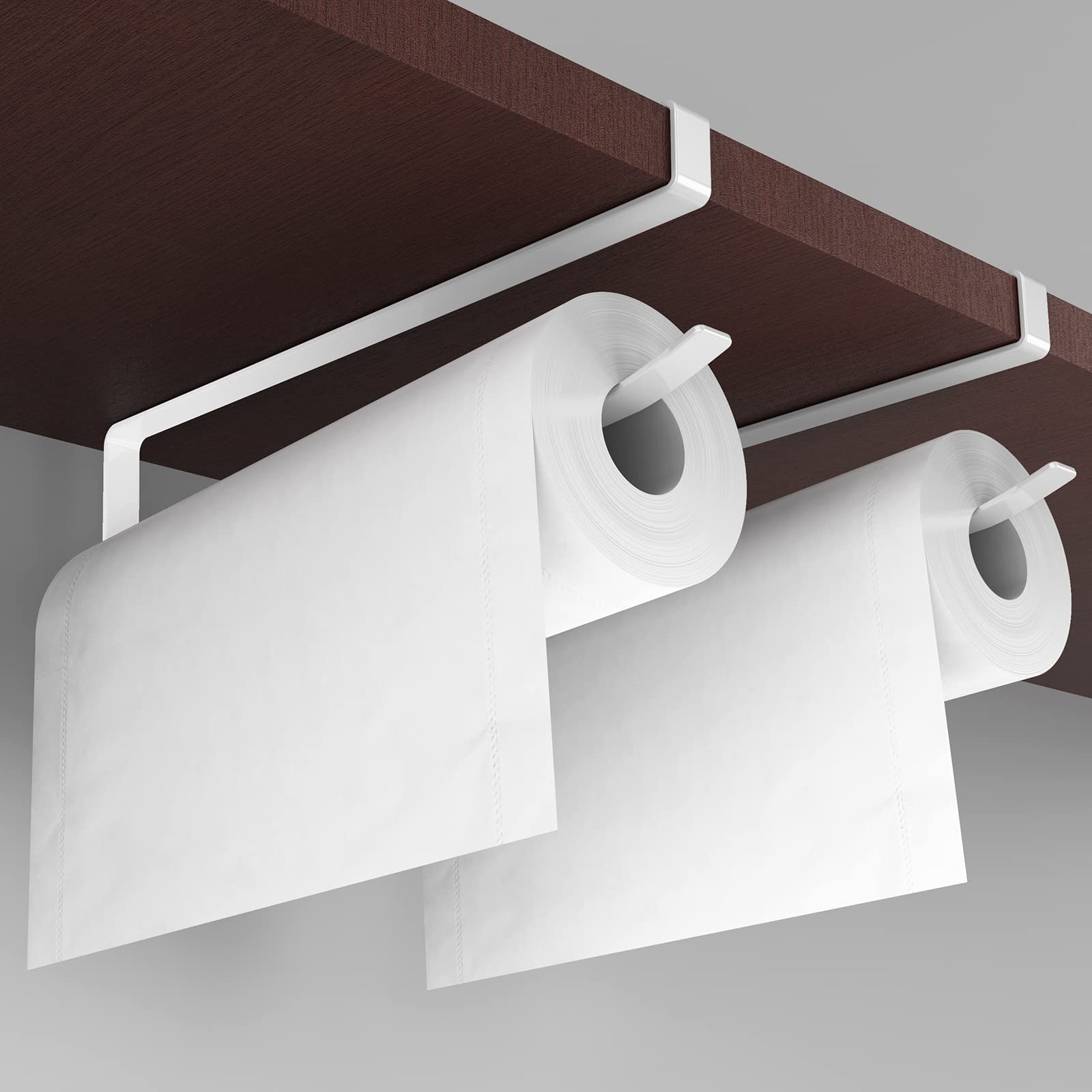 TEMU 2pcs Under Cabinet Paper Towel Holder No Drill Hanging Rack, Dual Hook Roll Organizer For Kitchen Paper Towels, Plastic Wrap, Cling Film And