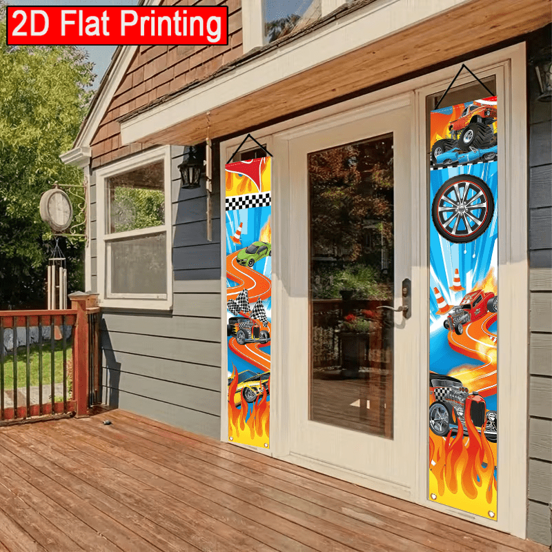 TEMU 2d Flat, 2d Door Banner, 2pcs 2d Flat Race Car Party Door Banner Hot Car Party Decorations Racing Truck Birthday Party Door Flag Game Backdrops