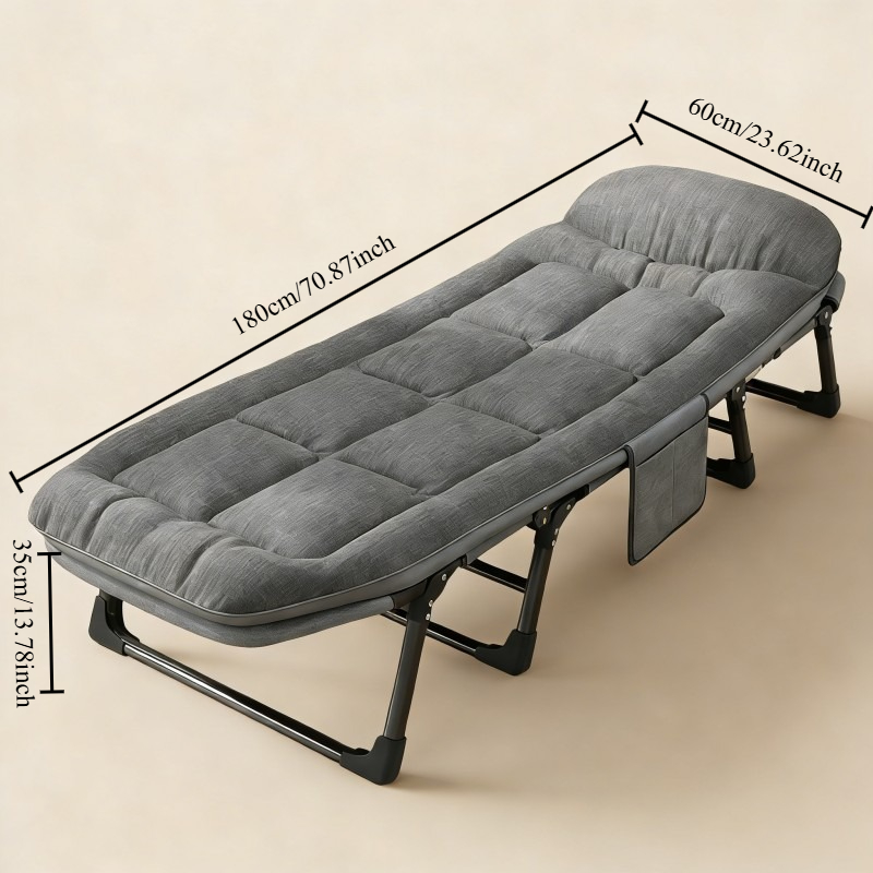 Office Nap Essential: Heavy-Duty Metal Frame No-Assembly Folding Bed with Thick Padding and Headrest, Easy to Fold and Store for an Enhanced Nap Experience
