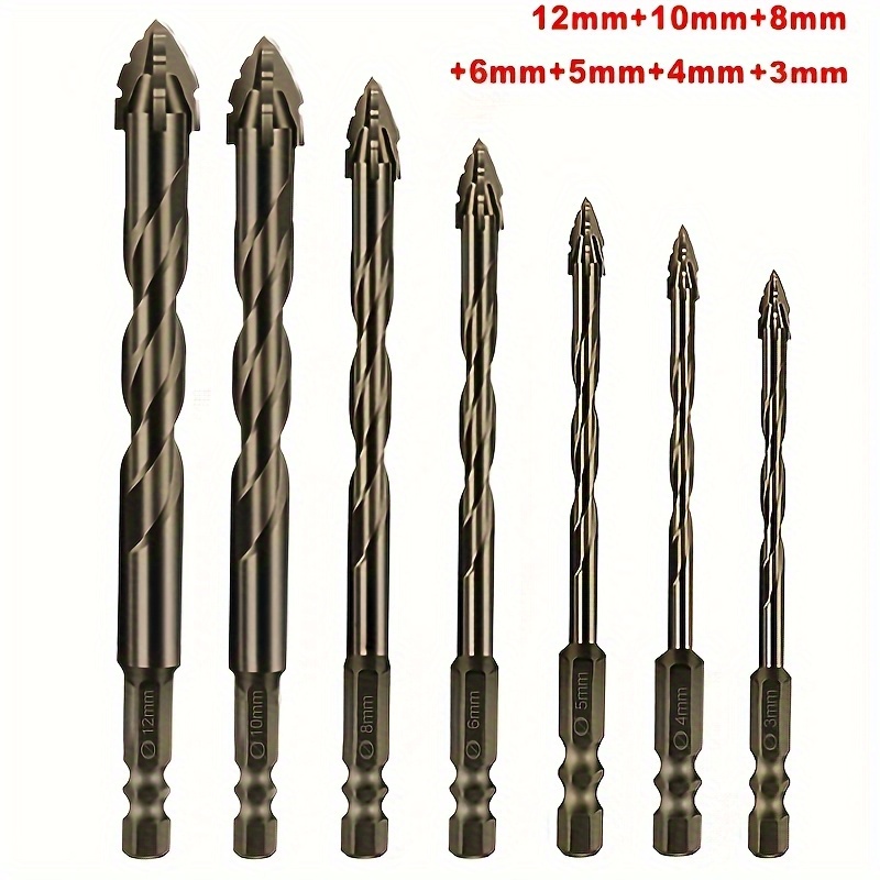 

7pcs Four-blade Drill Bit For Dry Drilling Through Porcelain Tiles, Ceramics, Glass, Marble, Concrete, Stainless Steel, And Stone.