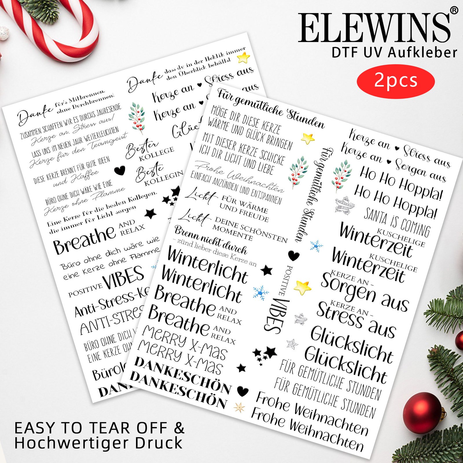 Image of 2pcs German Christmas Quotes Theme Uv Dtf Wraps, Candle, Rub On Transfer Set, Cup Set, Suitable For Diy Crafts, Glass And Ceramic Crafts, Gift, Party Decoration And Birthday.