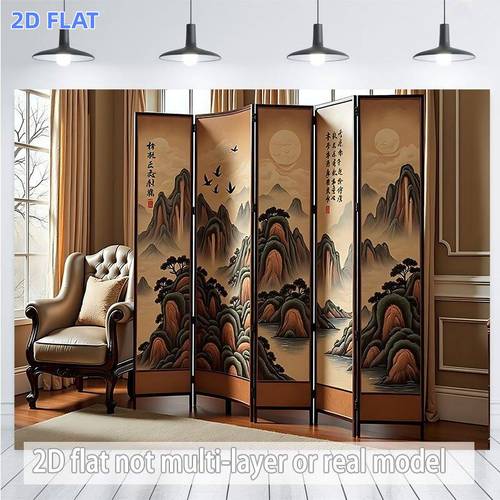 2d flat 1pc traditional chinese landscape folding screen banner elegant painted panel suitable for weddings birthdays photography backdrop party decoration with chair side hanging for asian themed events cultural gift 2d flat