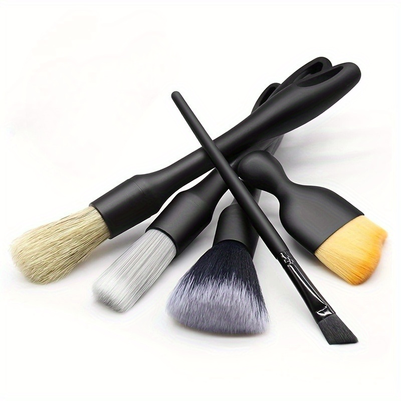 TEMU 5pcs Car Detailing Brush Set - Soft Bristle Kit For Car, Furniture, Electronics, Motorcycles, Bicycles - Plastic Material, Uncharged - Black