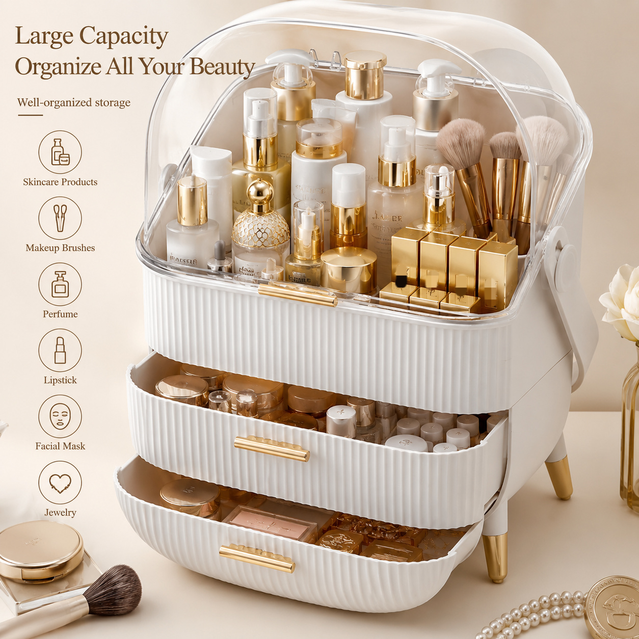 makeup organizer sold on Temu United States