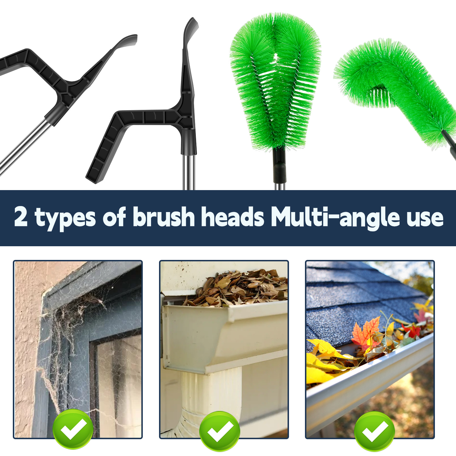 2 in 1 gutter cleaning kit with telescopic pole stainless steel brush leaf shovel 7 section adjustable length for   safe outdoor use details 1