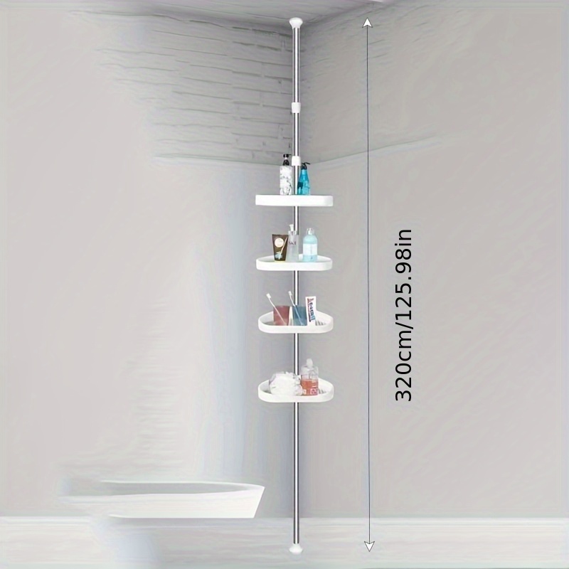 TEMU Adjustable Corner Shower Storage Rack With Tension Rod - A Wall-mounted Bathroom Organizer Made Of And Plastic Surfaces, Designed To And Store