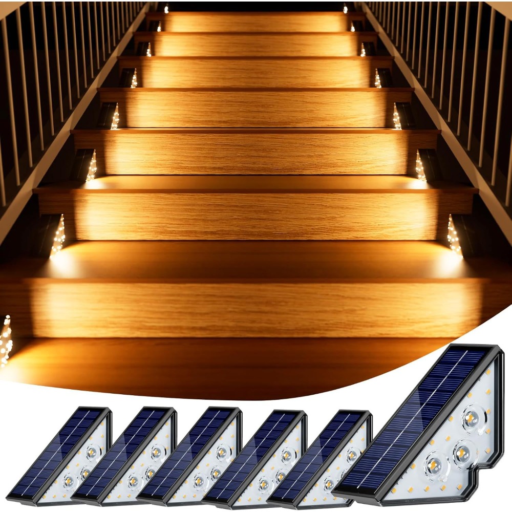 TEMU Solar-powered Triangular Step Lights, Outdoor Stair Lights, Sensor-activated Triangular Lights, 6pcs