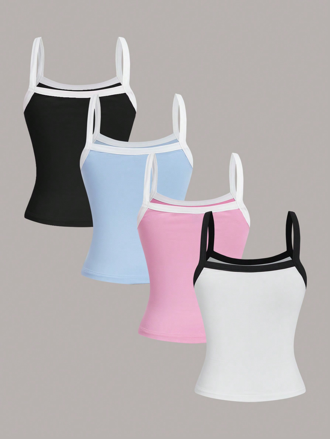 4pcs Girls' Simple Color Block Camisole Set