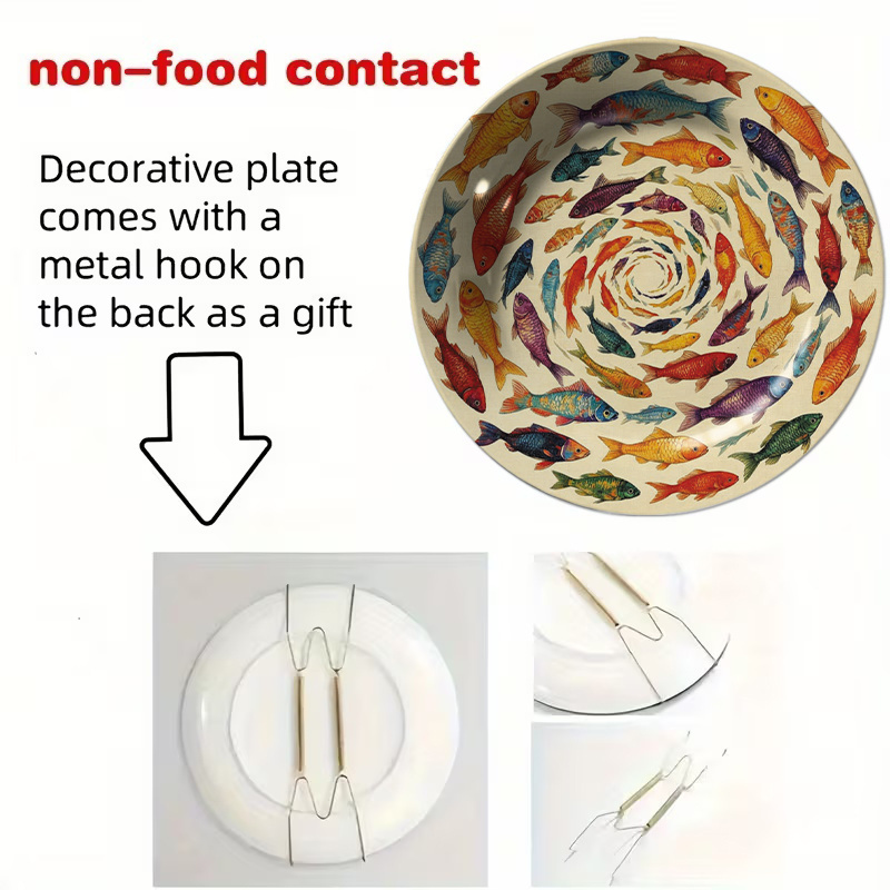 TEMU 1pc Elegant Ceramic Decorative Plate - Spiral Art Fish Multicolor Theme Design, Non-food Contact, Home Desk Ornaments, Living Room And Bedroom