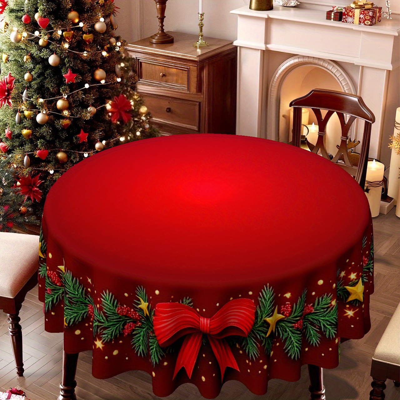 1pc Of Table Cover Featuring A Christmas Wreath Design, Perfect For Home Decoration. Suitable For Dining Tables, Kitchens, And Living Rooms, Making It Ideal For Festive Gatherings And