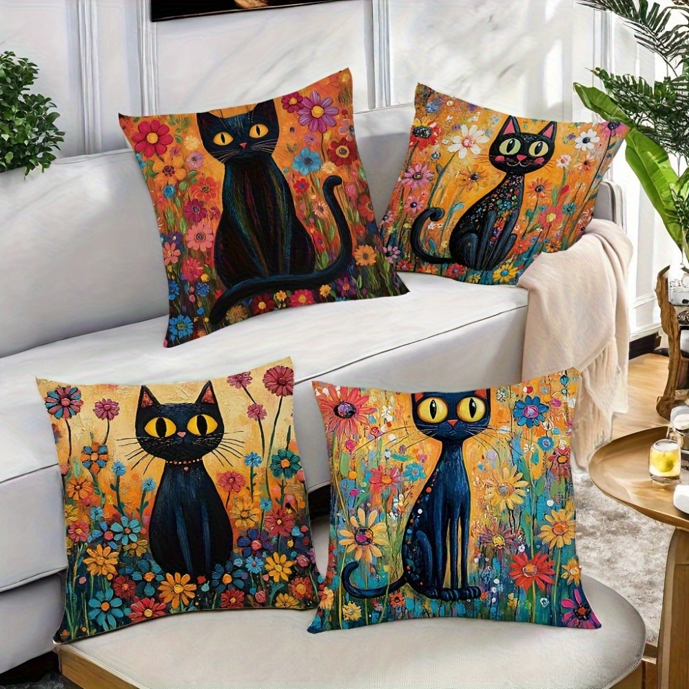 4pcs of   style pillowcase design printed pattern zipper pillowcase double sided polyester printed pattern zipper closed home decoration living room bedroom and sofa home decoration not included in the pillow Product details 2