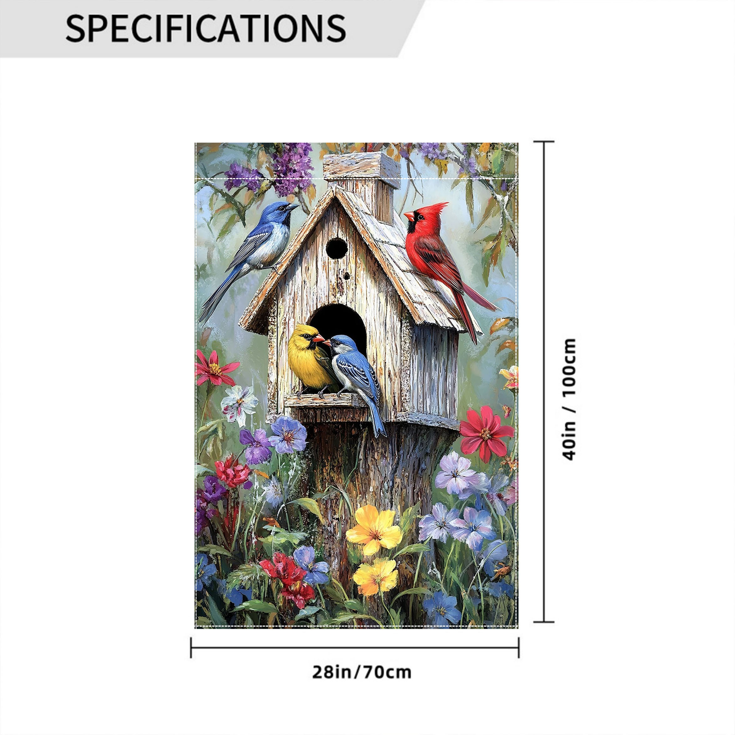 TEMU Drapeau de jardin 2D plat - 2D plat - un drapeau de jardin 2D plat de 28X40 pouces, avec un design double face d'une 'oiseau et un motif floral.