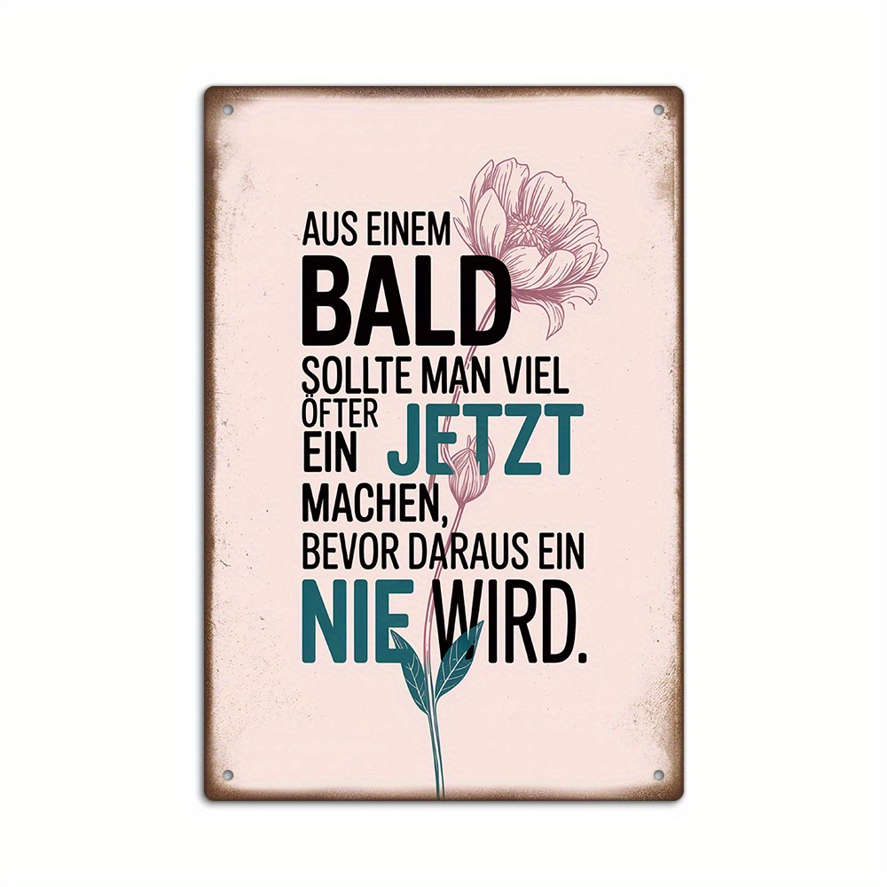 E-shop 1 Stück Putuo Dekor German Vintage Metallschild - Retro Blumenmotiv Wanddeko in Schwarz & Rosa - Keine Verkabelung Nötig - für Zuhause,