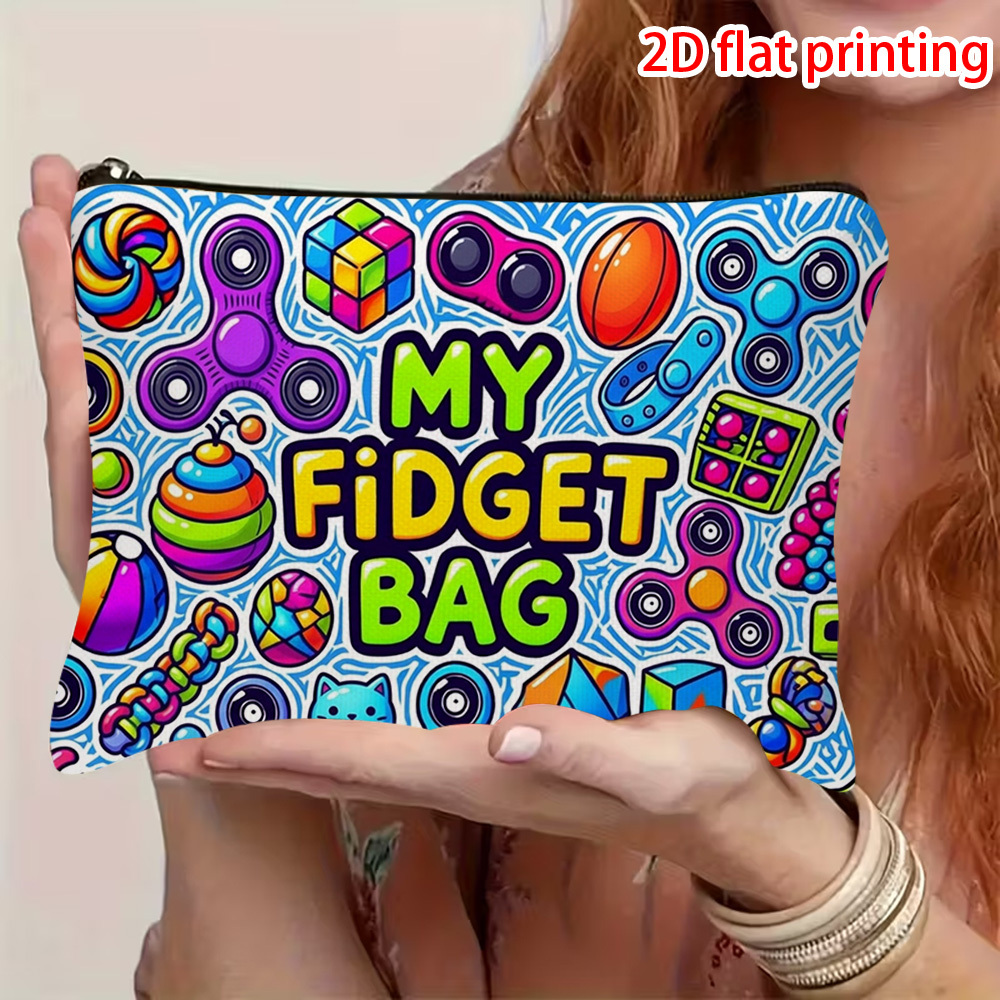 TEMU 1pc Makeup Bag Stress Toy/ Makeup Bag, Storage Toiletry Bag, Finger Spinner Cube Cartoon Graffiti Print Design, Student Essential, Fashionable