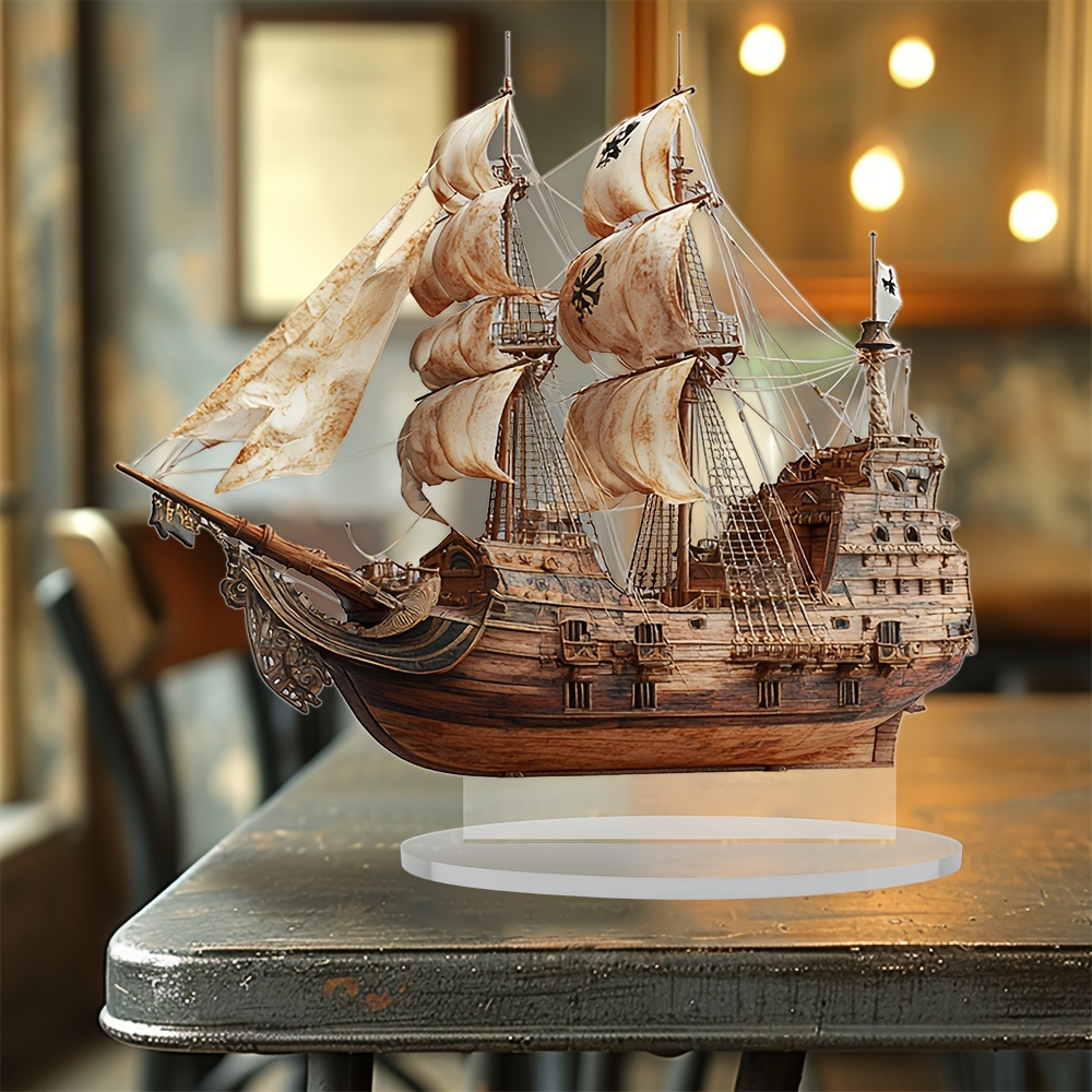 

2d Flat, 1pc Boho Acrylic Pirate Ship Model, Nautical Theme Decor Plaque, Versatile Tabletop Display For Living Room, Bedroom, Office - Ideal Gift For New Year, Valentine's, Ramadan