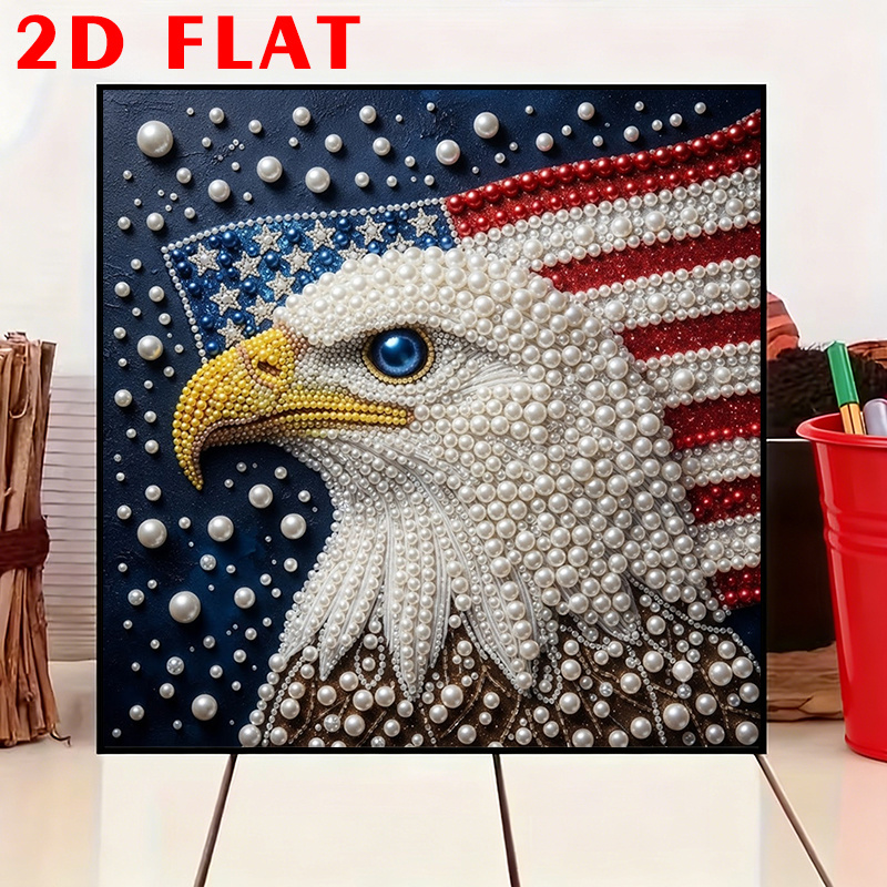 TEMU American Flag Eagle Pearl Diamond Painting Diy Kit For Adults Kids, 5d Crystal Arts Wall Decor, Pearl Beads Gift Women's Clothing, 2d Flat