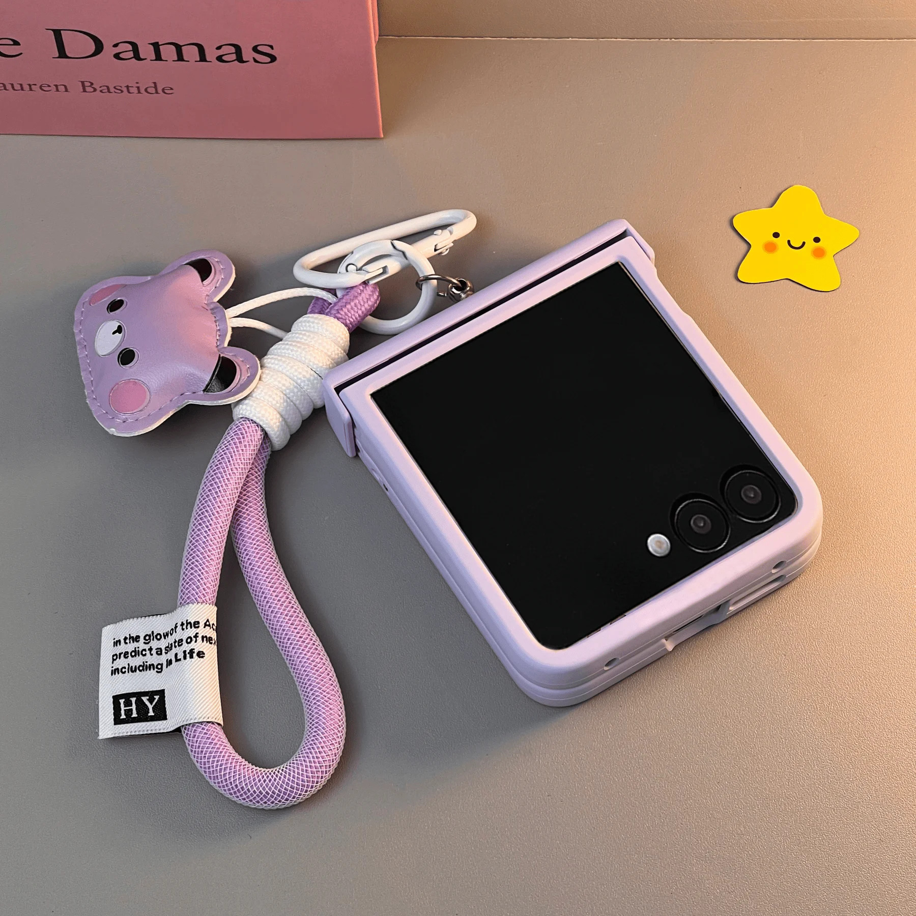 TEMU Phone Case: Cute Solid Color Purple Bear Rope Portable Phone Case For For Galaxy Zflip6 Zflip5 Zflip4 Zflip3 Shockproof Cover And Suitable For