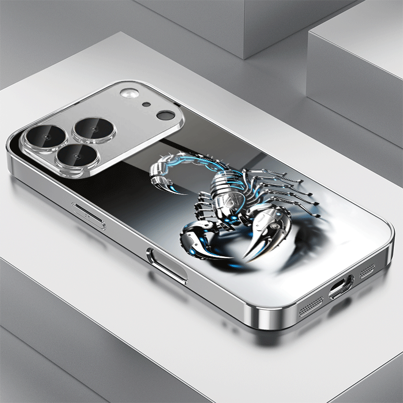 TEMU Phone Case - Mechanical With Blue Light Pattern, Individual Fashion Trendy Pattern Plated Glass Phone Case Suitable For Iphone