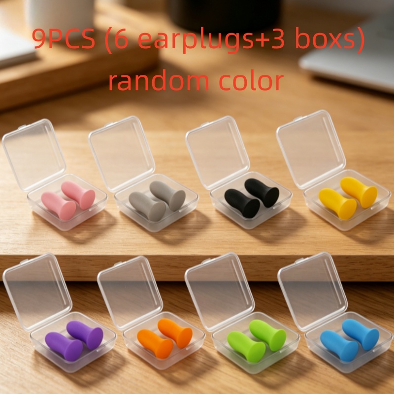 Image of 9pcs(6 Earplugs+3 Boxs) Random Color Earplugs, Sleep Earplugs, Swimming Earplugs, Soft And Comfortable, Easy To Carry- For Swimming, Sleeping, And Learning