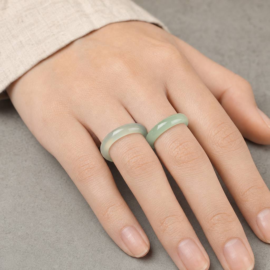 2pcs Green Agate & Lapis Lazuli Stackable Band Rings for Her