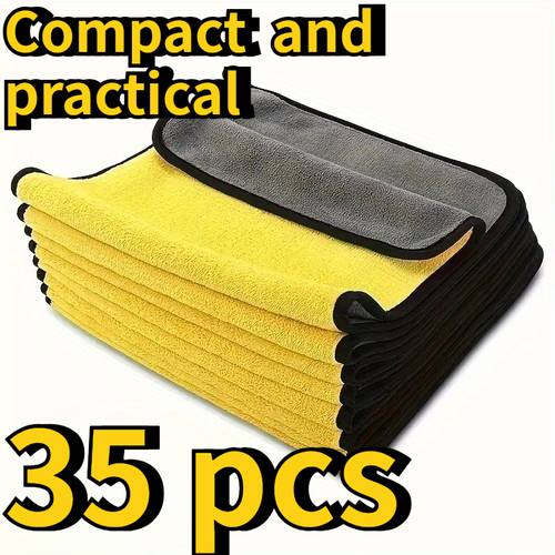 item picture 35 double sided ultra cleaning towels super absorbent coral fleece reusable cloths two color yellow gray kitchen cloths used for glass bathroom and home cleaning