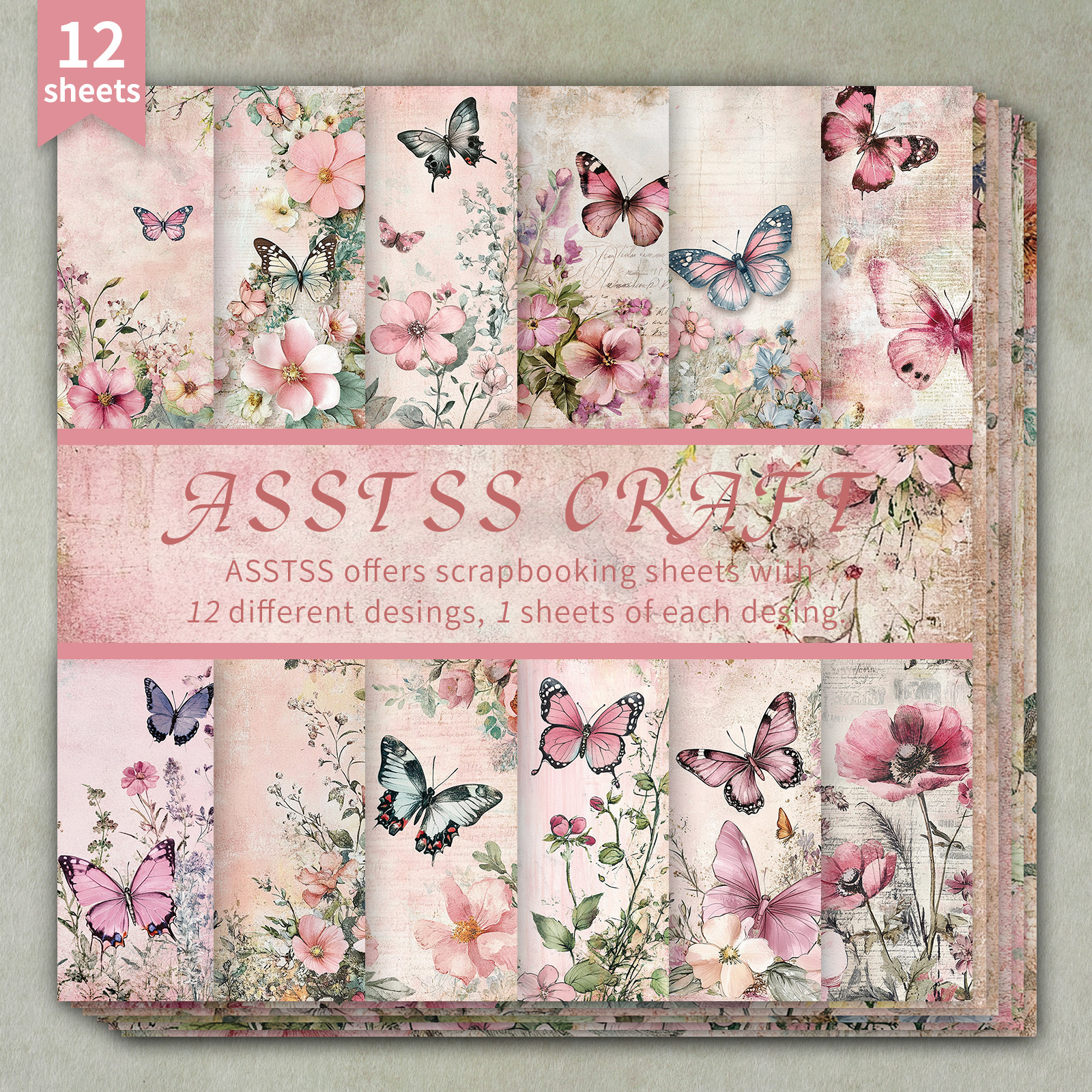 TEMU 12-sheet Asstss 6*6-inch Scrapbooking Paper Pad, Vintage Floral & Retro Backing Paper Supplies, Heavyweight Cardstock For Journaling, Collage