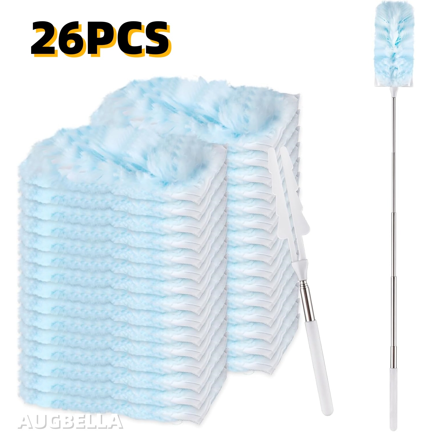 TEMU 26pcs Blue Dusting Duster Set, Includes 25 Duster Refill Pads And 1 Telescopic Extension Pole, Microfiber Feather Duster Set, 180Â° Single-sided