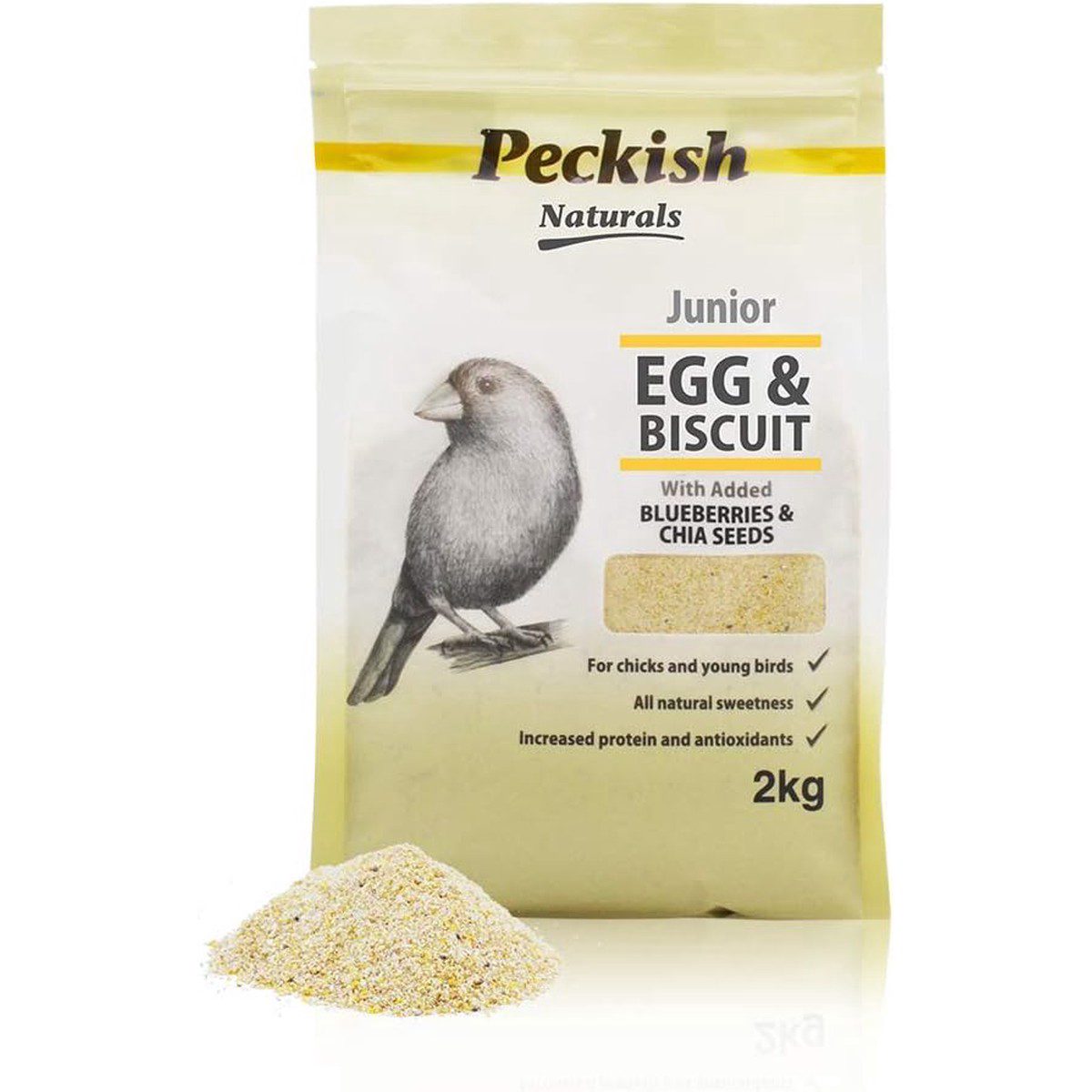 Junior Egg and Biscuit 2kg, Blueberry and Chia- Bird Feed, High in Protein, Calcium and Omega- 3, Blueberry- Infused for Palatability- Ideal for Various Bird Species
