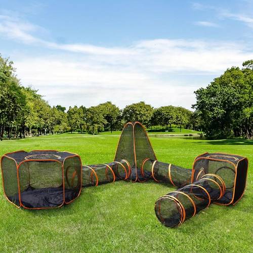 1pc 6 in 1 foldable pet playpen with stainless and cat outdoor play tent portable cage fence house with durable ground nails and storage bag