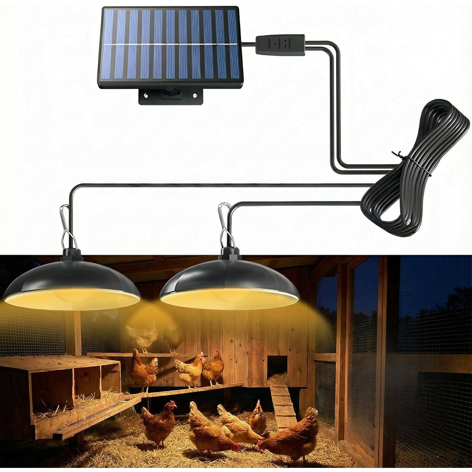 TEMU Solar Chicken Coop Light With Timer, 2 Lamps & Remote 3/5/8h 2400mah Chicken Coop Lights For Winter, 16.4ft Cord Solar Light Dusk-to-dawn Indoor