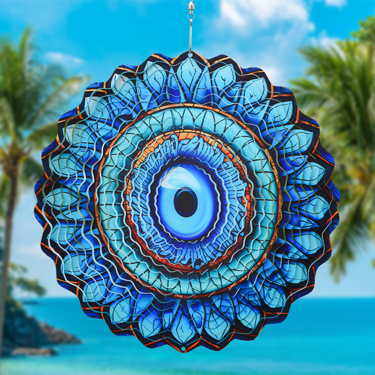 

1pc 3d Metal Evil Eye Wind Spinner, 10 Inch Stainless Steel Hanging Decor, Indoor & Outdoor Art For Garden, Patio, Window - Ideal For Christmas, Halloween, Easter, Thanksgiving, Runner, Seasonal Gift