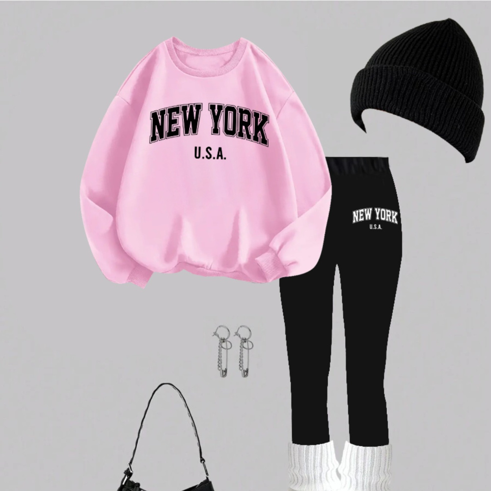 

Women' 2pcs New Letter Print, Neck Sweatshirt & Leggings, Fall/ Winter Gifts For The Holidays