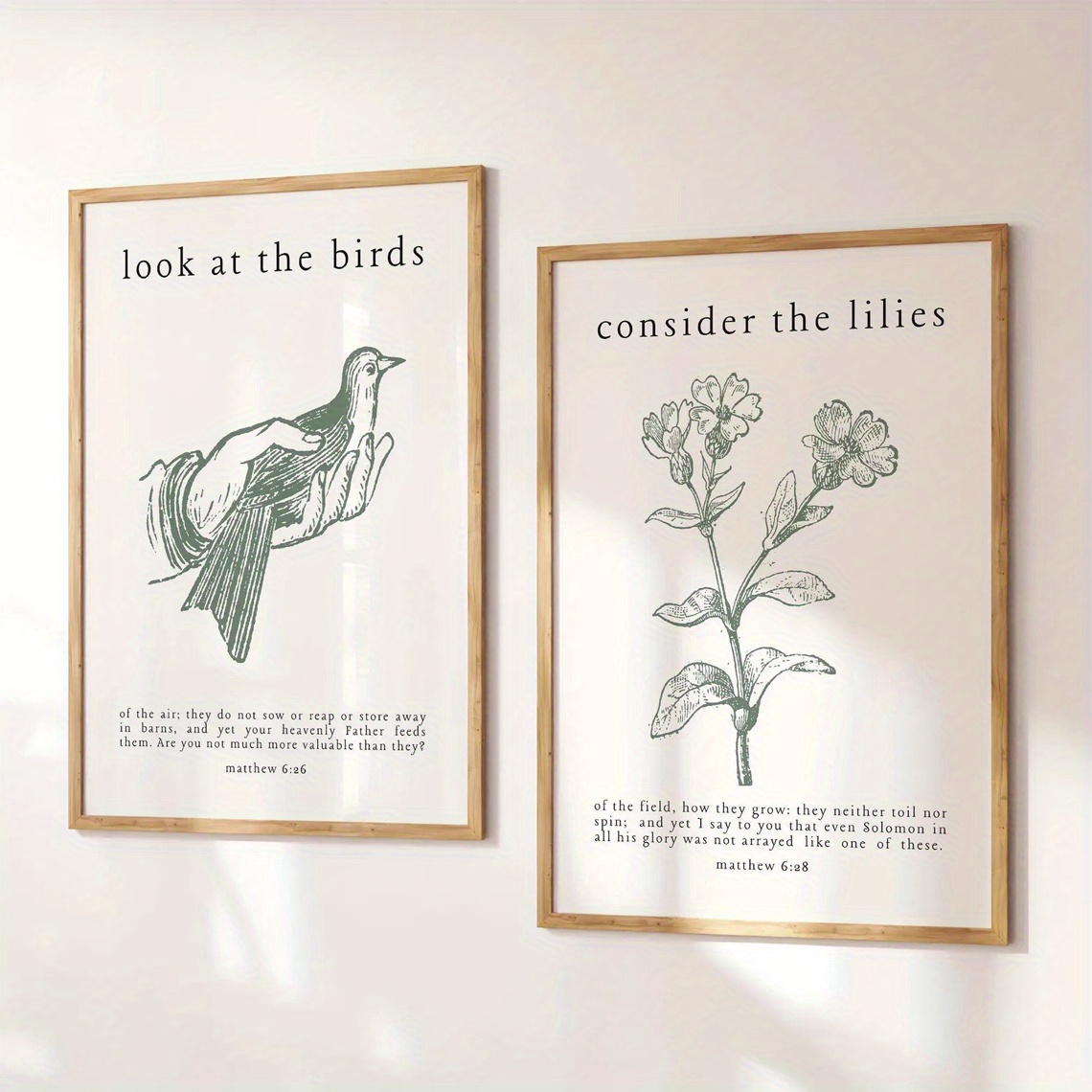 TEMU 2pcs Set, Wall Art, Vintage Poster, Christian Bible Verse Sage Print, Animals Birds Flowers Canvas Painting, Unique And Aesthetic Decoration,