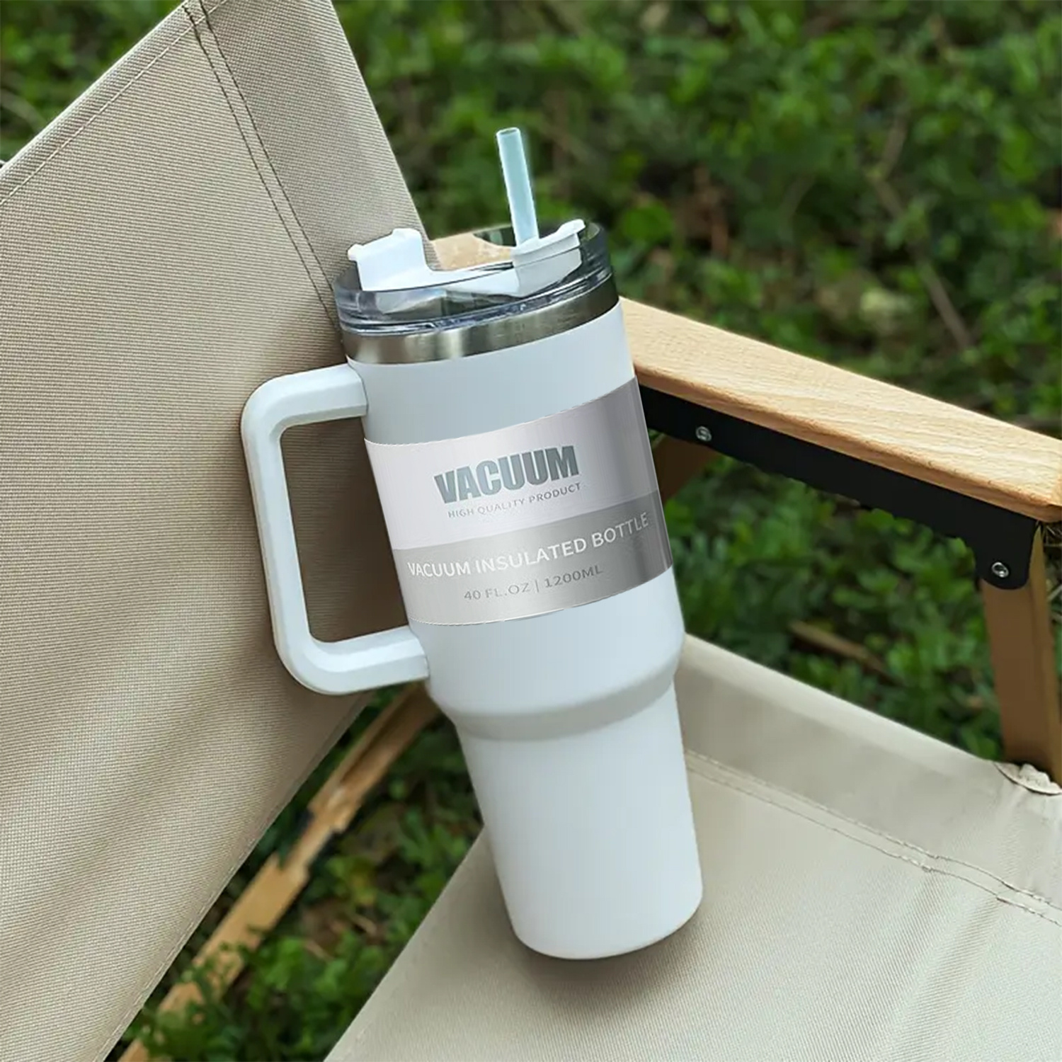 1 nova dvostruka čelična termo boca sa ručkom, poklopcem i slamkom - održava piće toplim 24 sata, hladnim 24 sata - idealno za ledeni čaj, kafu, kampovanje, putovanja i fitnes