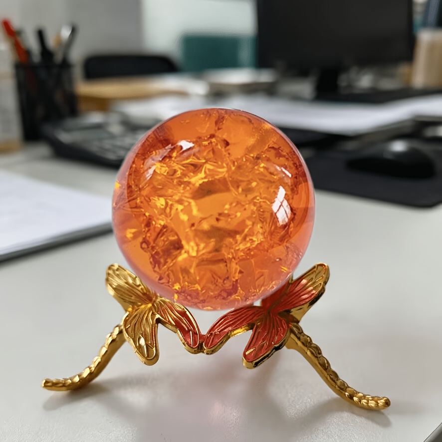 TEMU 1pc Of Orange Crystal Ball With A Base, Solid Glass Sphere, Office Desk Decoration, Artificial Mountain Fountain And Water Feature Bonsai