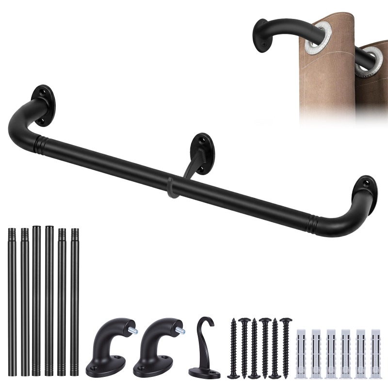 Image of Curtain Rods 48-84 Inch, Black Wrap Around Blackout Curtain Rods For Windows, 1 Inch Adjustable Long Heavy Duty Room Darkening Window Treatment Rod For Bedroom, Living Room, Sliding Door