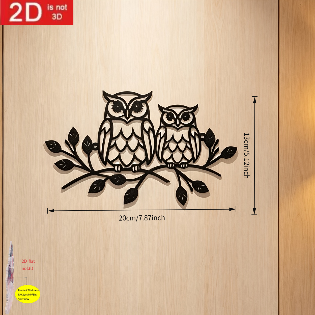 TEMU 2d Flat, [2d Flat] 1pc 1pcs 2d Flat Acrylic Owl Wall Hanging Decor - Suitable For Home, Office,, Kitchen | Minimalist Suitable For Home, Office,
