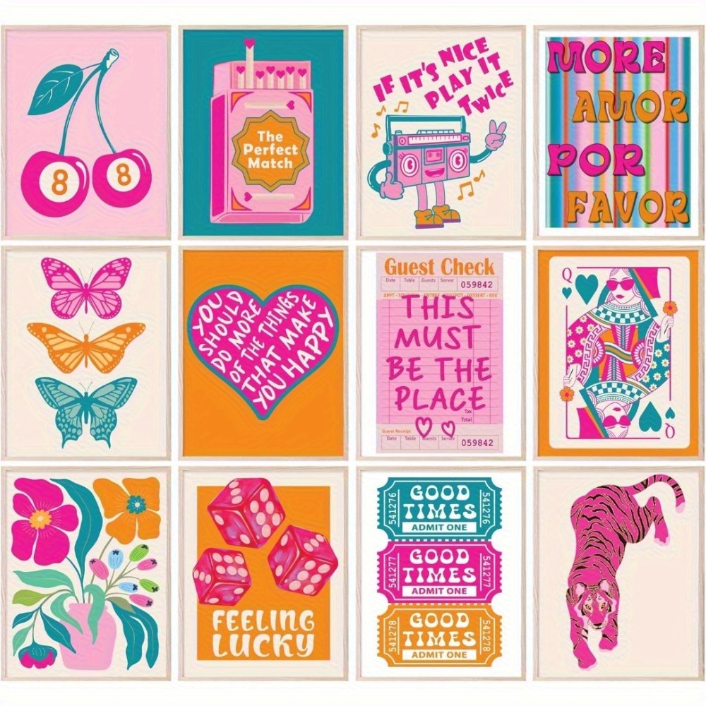 TEMU 2d Flat, 2d Flat, Set Of 12 Educational Wall Art Posters Measuring 8x10 Inches, Featuring Pink Designs Perfect For College Dorms, With
