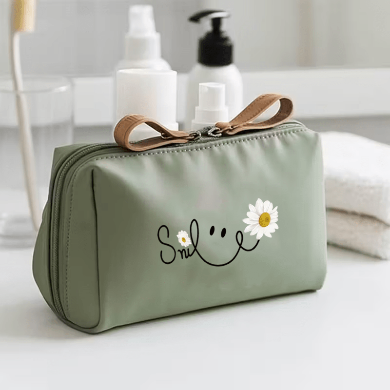 E-shop Frische Gänseblümchen-Druck Tragbare Make-up-Tasche, Großes Fassungsvermögen Multifunktionaler Toiletten-Organizer, Hochwertige Verschleißfeste