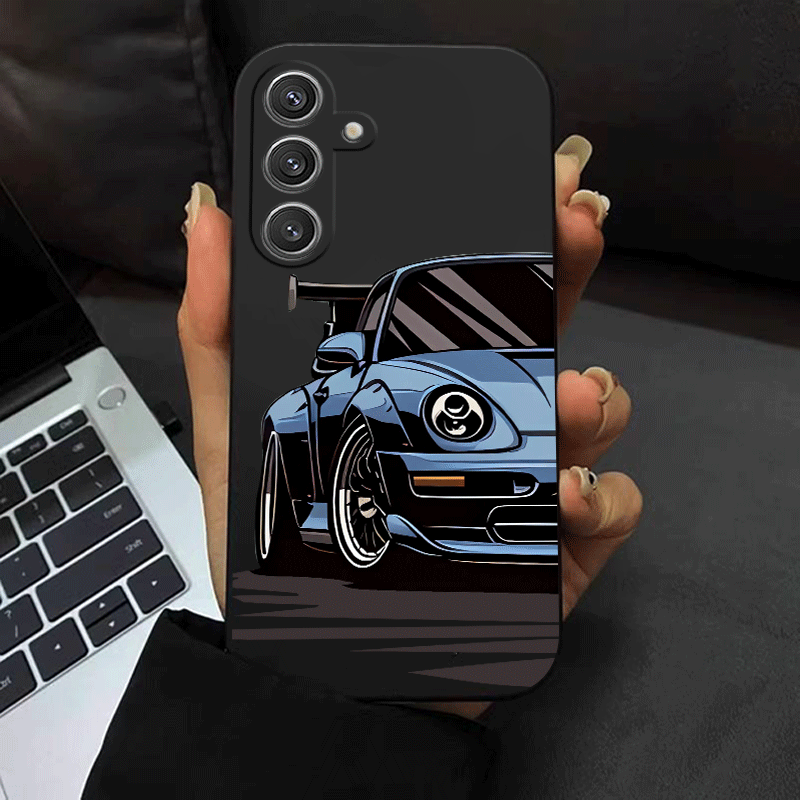 TEMU Phone Case - Blue Car Is Suitable For Mobile Phone Case Galaxy A73 A55 A54 A53 A52 A51 A50 Galaxy S24 S23 S22 Texture Black Protective Case A10