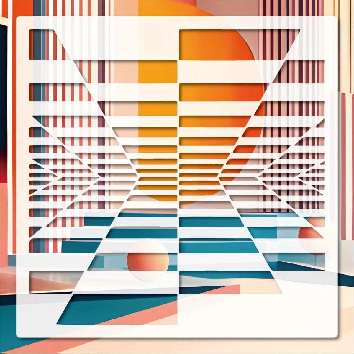 TEMU Geometry Stencil 11.8x11.8inch Reusable Painting Templates For Fabric, Canvas, Decor, Diy Crafts, Graffiti Art Supplies