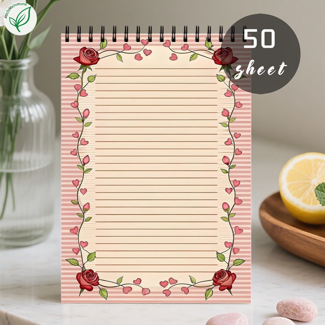 TEMU 1 Elegant Floral Notepad, Spiral-bound With Pink And Red Designs, Featuring Lined Pages, Ideal For Daily Tasks, To-do Lists, Work, Romantic
